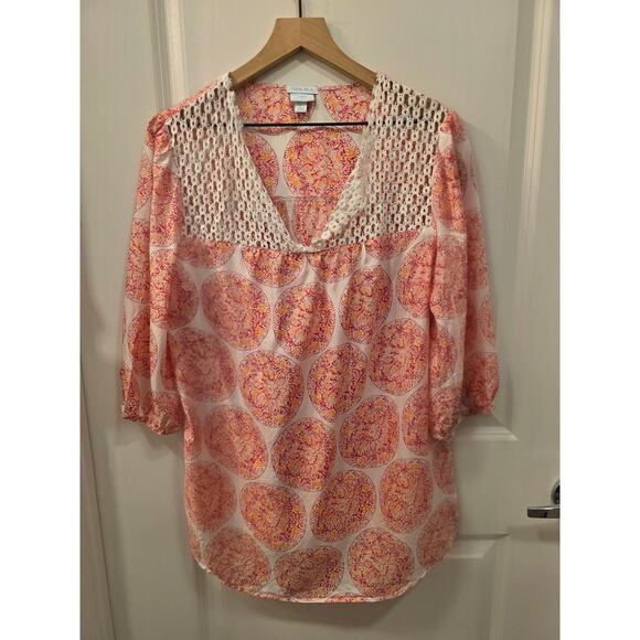 Calypso St. Barth Pink Medallion Crochet Blouse - Picture 2 of 10